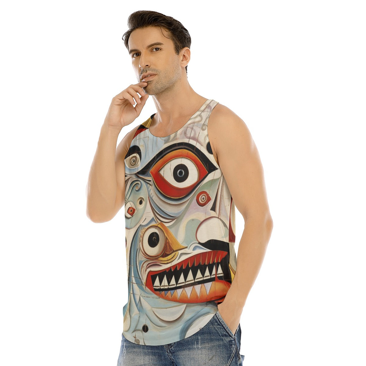 All-Over Print Men's Curved Hem Long Tank Top
